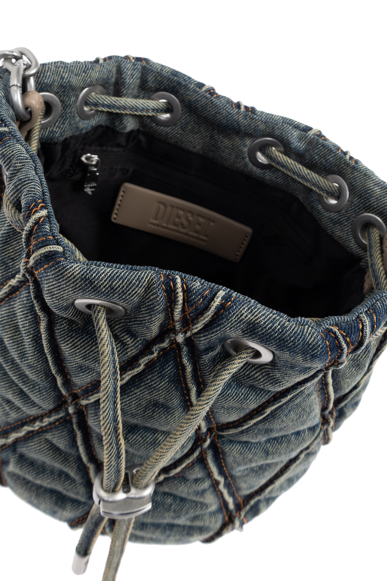 ハンドバッグ DIESEL HAND BAG (X10363P5570 HA001) CHARM-D HOBO Charm-D-Large hobo in argyle quilted denim